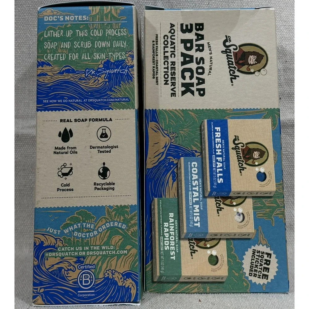 Dr. Squatch Men's Natural Bar Soap 3 Pack Aquatic Reserve Collection 2 Boxes